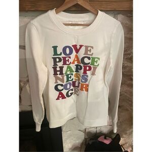 Anthropologie Garima Dhawan Womens White Love Peace Happiness Sweatshirt Size XS